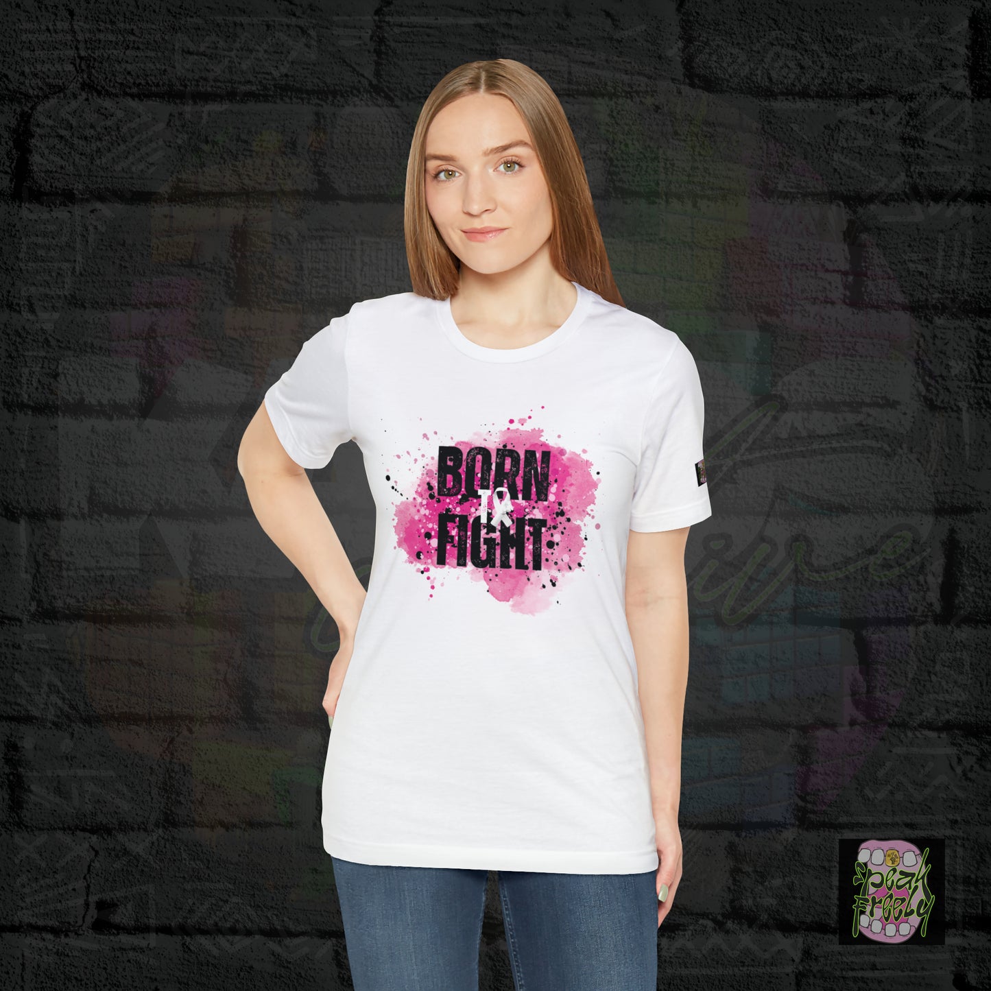 Ribbon Pink "BORN TO FIGHT" Short Sleeve Tee